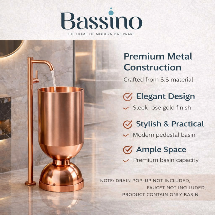 Metal Pedestal Wash Basin,size-16x16x33 Inch Rose gold