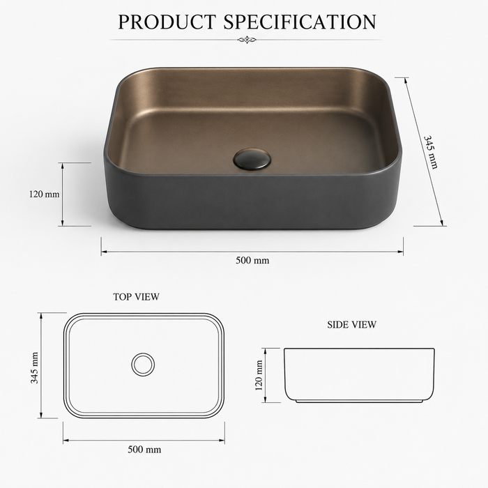 Premium Designer Multi-Print Table Top Basin (20x14x5 In) Black Copper