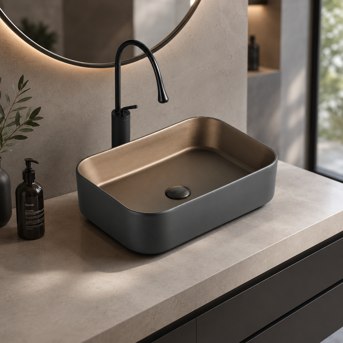 Premium Designer Multi-Print Table Top Basin (20x14x5 In) Black Copper