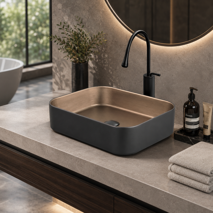 Premium Designer Multi-Print Table Top Basin (20x14x5 In) Black Copper