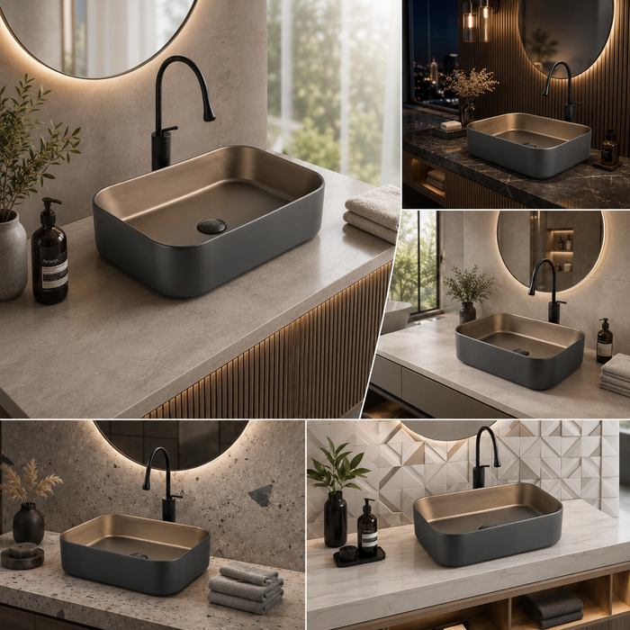 Premium Designer Multi-Print Table Top Basin (20x14x5 In) Black Copper