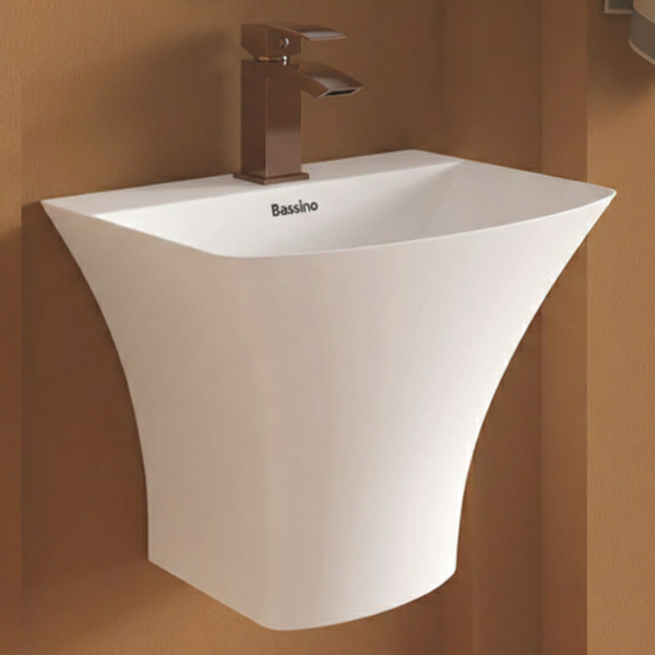 Bassino Coral Wall Hung Wash Basin – Glossy Finish | Designer Integrated Basin 450×355×390 mm