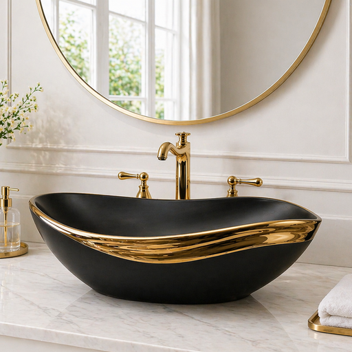 Counter Top Wash Basin in Black and Gold 
