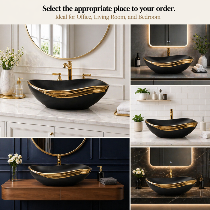 Counter Top Wash Basin in Black and Gold  8