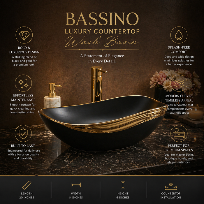 Counter Top Wash Basin in Black and Gold 