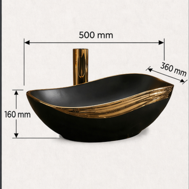 Counter Top Wash Basin in Black and Gold 