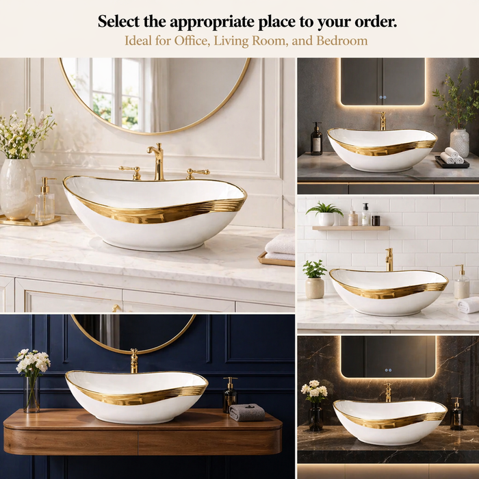 Counter Top Wash Basin in Gold and White