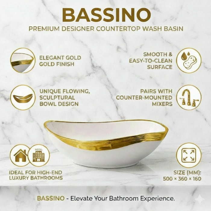 Counter Top Wash Basin in Gold and White