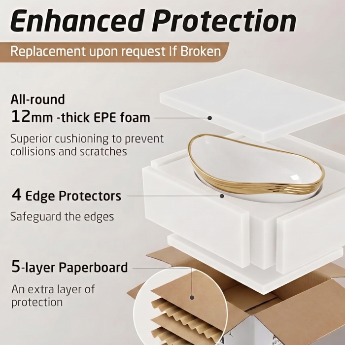 Counter Top Wash Basin in Gold and White Packaging