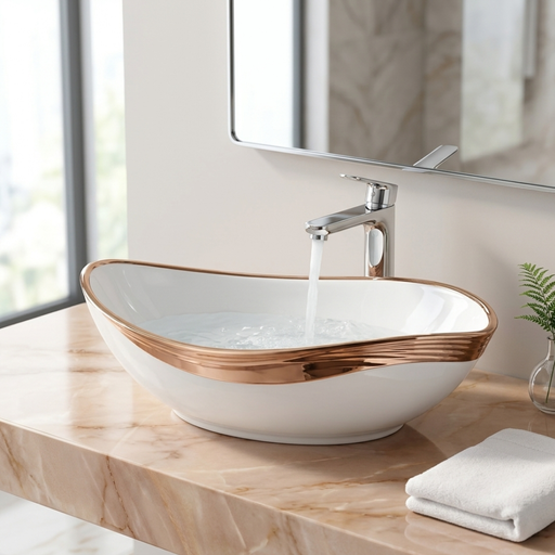 Counter Top Wash Basin in White and Rose Gold 2