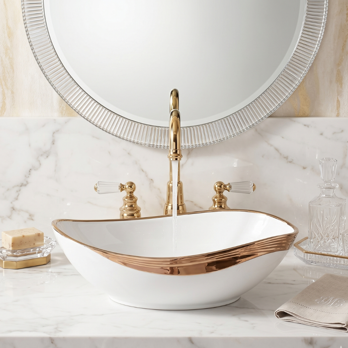 Counter Top Wash Basin in White and Rose Gold 4