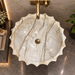 Cream marble pattern round scalloped freestanding pedestal wash basin 18.9 x 18.9 x 32.7 inch with fluted flower-inspired design for luxury bathroom