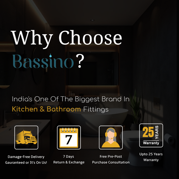 Bassino Premium Smart Kitchen Sink – 304 Stainless Steel | Piano Switch Control | PVD Coated |Pull-Out Faucet | Cup Washer | RO Tap | Drainage Knob | 24x18x9 Inches | 25 Years warranty Silver