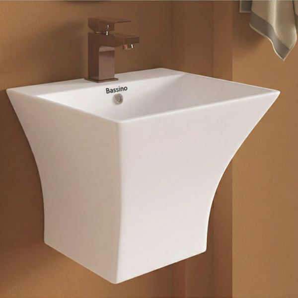 Bassino Cubix Wall Hung Wash Basin – Glossy Finish | Large Integrated Designer Basin 490×430×390 mm