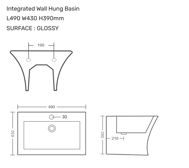  Cubix Wall Hung Wash Basin Size