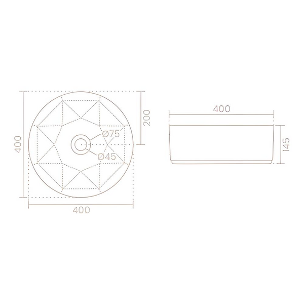 Premium Modern Geometric Design Ceramic Table Top Basin (DIAMOND) (400x400x145 mm)