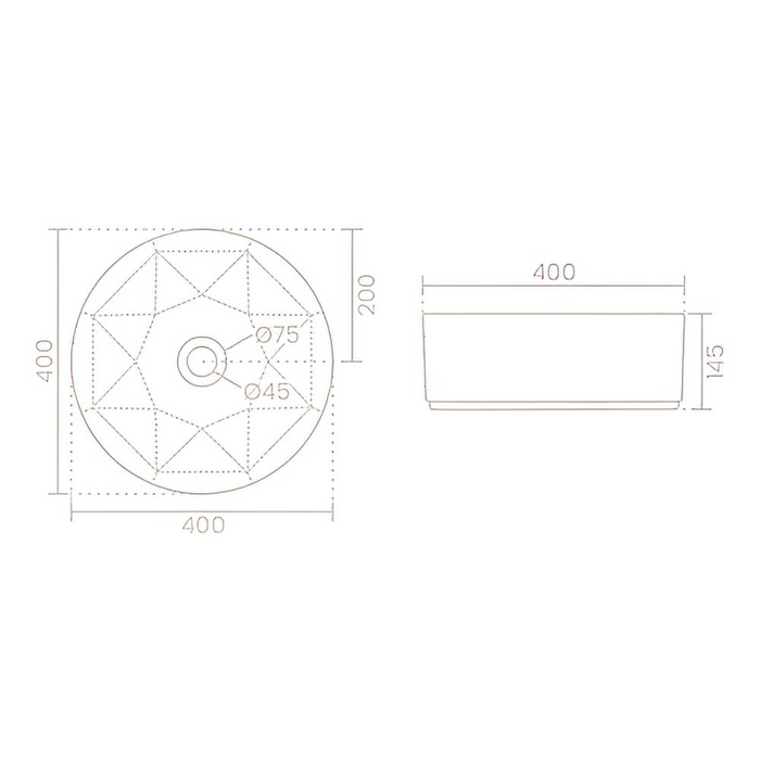 Premium Modern Geometric Design Ceramic Table Top Basin (DIAMOND) (400x400x145 mm)