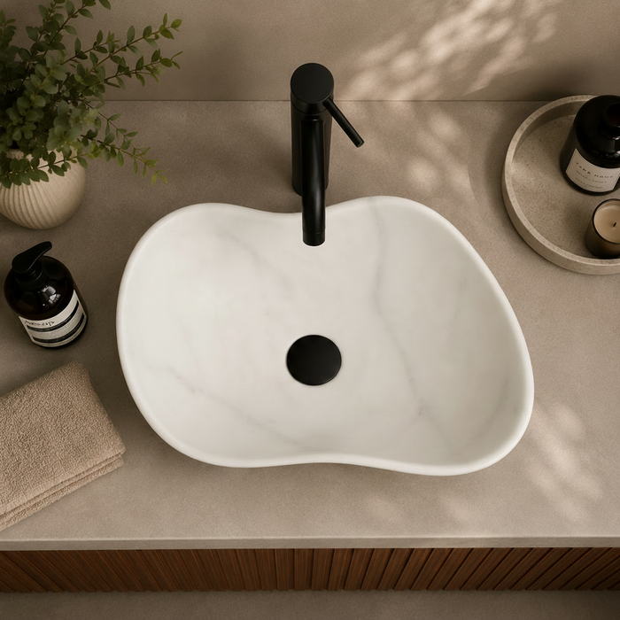 Designer Ceramic Table Top Wash Basin, Matt Marble Finish 