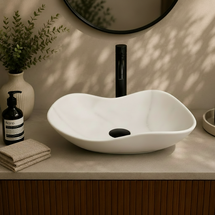 Designer Ceramic Table Top Wash Basin, Matt Marble Finish 