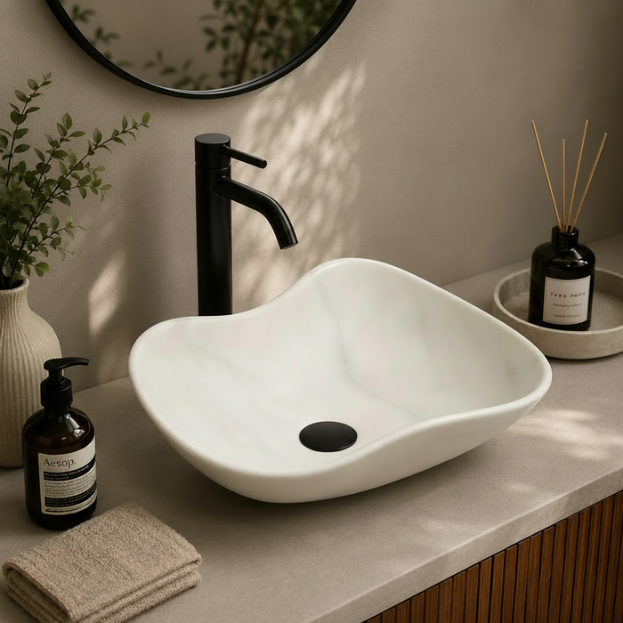 Designer Ceramic Table Top Wash Basin, Matt Marble Finish 