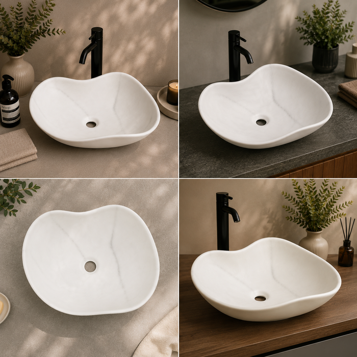 Designer Ceramic Table Top Wash Basin, Matt Marble Finish 