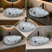 Designer grey and white marble pattern table top wash basin 560 × 355 × 130 mm with glossy finish and asymmetrical oval shape for modern luxury bathrooms.