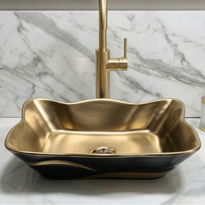 Dual Tone Countertop Wash Basin Black and Gold 