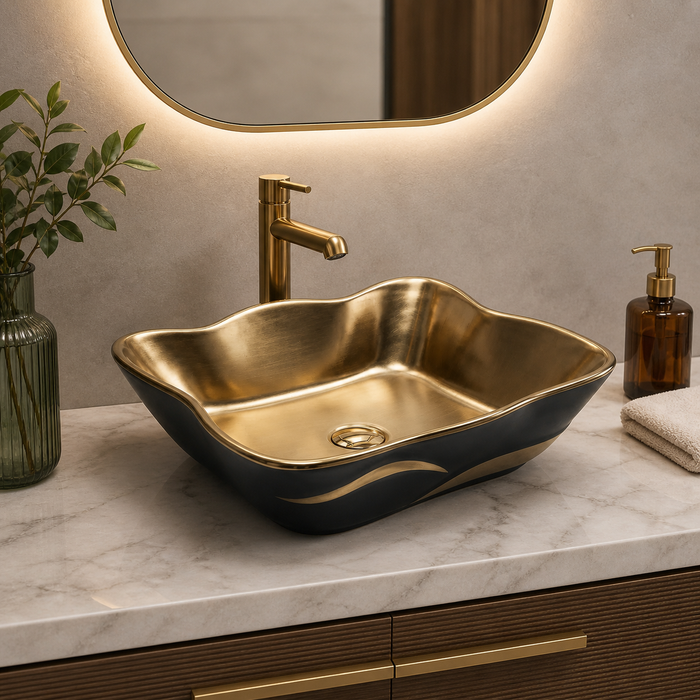 Dual Tone Countertop Wash Basin Black and Gold
