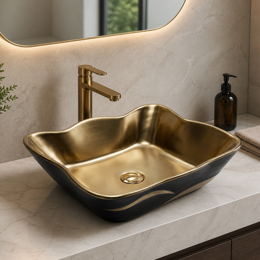 Dual Tone Countertop Wash Basin Black and Gold 