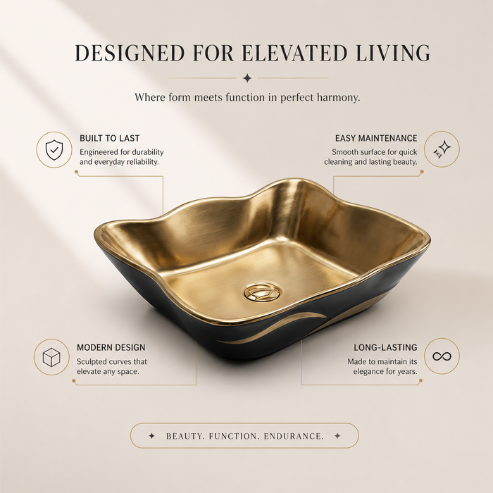 Dual Tone Countertop Wash Basin Black and Gold