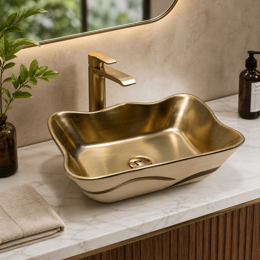 Dual Tone Countertop Wash Basin White and Gold