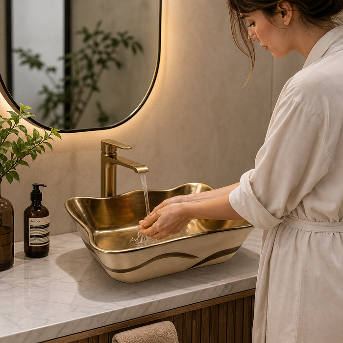 Dual Tone Countertop Wash Basin White and Gold