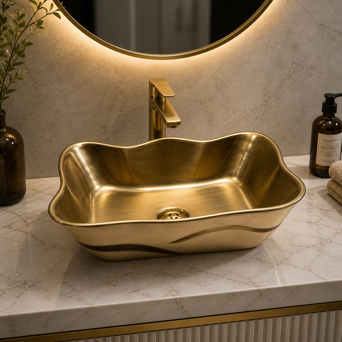 Dual Tone Countertop Wash Basin White and Gold