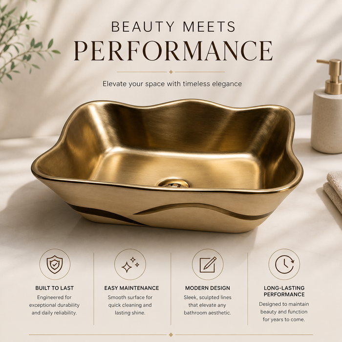 Dual Tone Countertop Wash Basin White and Gold