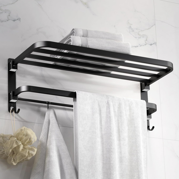 Bassino Stainless Steel Dual Foldable Towel Rack SS-304 for Bathroom Wall Mounted/Towel Stand/Adjustable Towel Hooks and Towel Bar/Hanger/Bathroom Accessories Black