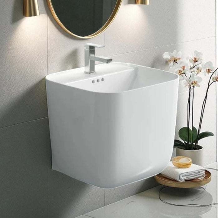 Ceramic Wall Mount Half Pedestal Wash Basin,BPB-755,size-17x18x16 Inch