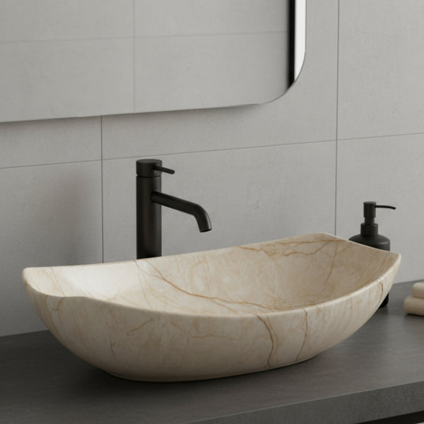 Premium Ceramic Table Top Wash Basin, Ivory Matt Finish (22 × 16 × 6 In) BTT-1443