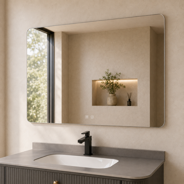 32-Inch Grey Fluted Wall-Mounted Bathroom Vanity Set with Smart Touch Mirror & Inset Basin