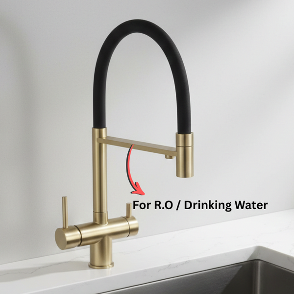 BASSINO Luxury Pull-Down Modern Kitchen Faucet Kitchen Mixer Tap | 5 Years Warranty Brushed Gold