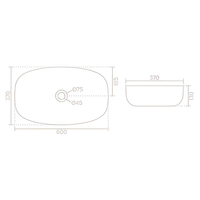 Premium Aesthetic Ceramic White Oval Table Top Basin GLOSTER (600x370x130mm)