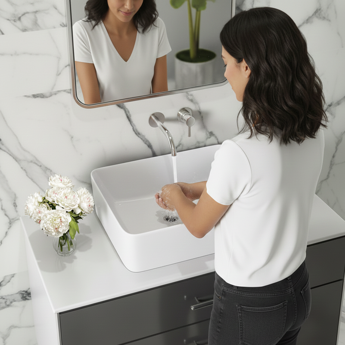 Luxury Modern Ceramic White Rectangular Table Top Basin (485x380x135mm) BOLT