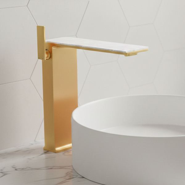 BASSINO Luxury Tall Basin Mixer Tap | Designer Premium Bathroom Faucet - 5 Years Warranty Brushed Gold