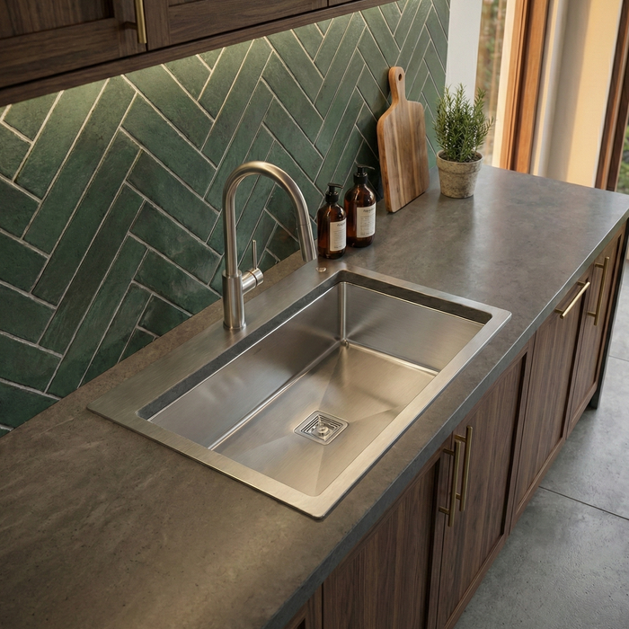 Handmade SS 304 Grade Single Bowl Kitchen Sink, Matte Finish, 32x18x9 In, 25 Years Warranty