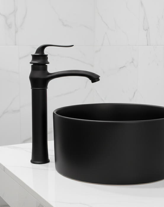 BASSINO Stylish Bathroom Faucet with Single Lever -Bathroom Basin Faucet of Brass - Hot and Cold Water Mixer Tap for Bathroom (Black) NX-2126