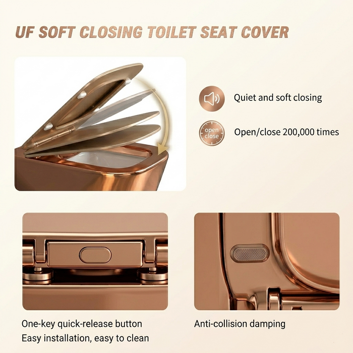 Bassino Wall Hung Toilet (21 x 13 x 14 Inches) – Rose Gold Rimless WC with UF Seat Cover | Luxury Designer Toilet