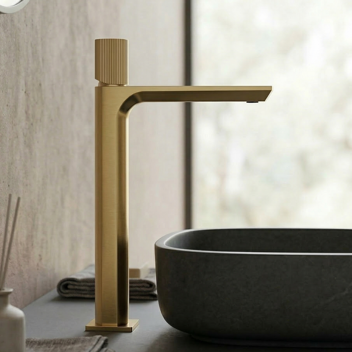 BASSINO Duke Series – Tall Heavy Basin Mixer Full Brass Faucet Gold Matt
