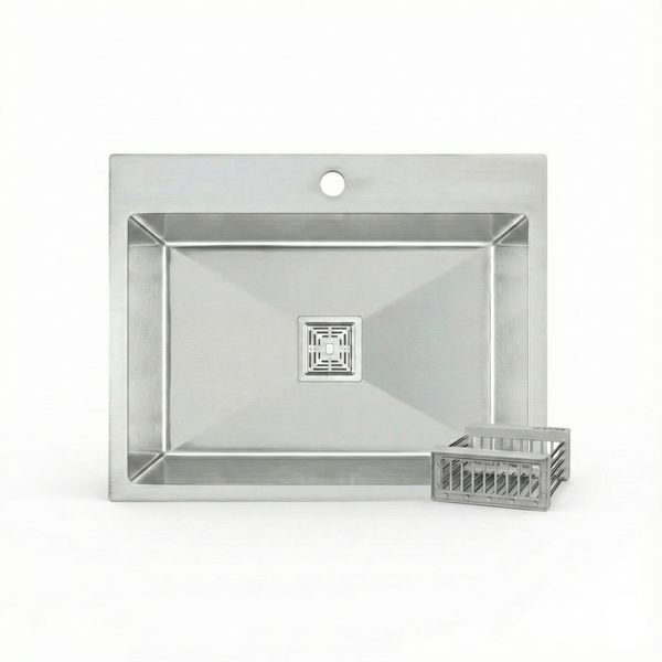 Handmade SS 304 Grade Single Bowl Kitchen Sink, Matte Finish, 24x18x9 In, 25 Years Warranty