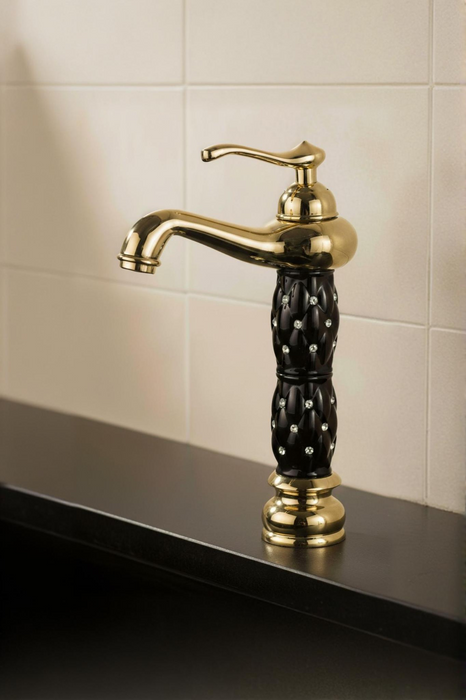 BASSINO Stylish Bathroom Faucet with Single Lever -Bathroom Basin Faucet of Brass - Hot and Cold Water Mixer Tap for Bathroom (Black-Gold) BTT_2043