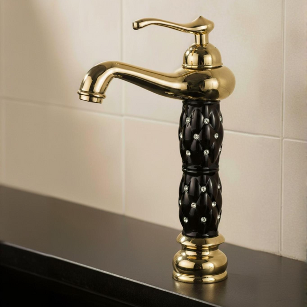 BASSINO Stylish Bathroom Faucet with Single Lever -Bathroom Basin Faucet of Brass - Hot and Cold Water Mixer Tap for Bathroom (Black-Gold) BTT_2043
