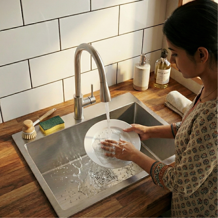 Handmade SS 304 Grade Single Bowl Kitchen Sink, Matte Finish, 30x18x9 In, 25 Years Warranty